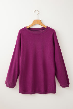 Orange Plain Drop Sleeve Rib-Knit Oversized Sweatshirt
