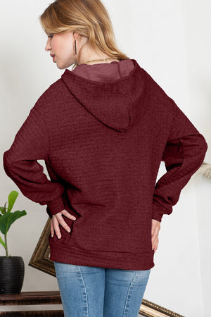 Gray Lattice Textured Kangaroo Pocket Drawstring Hoodie
