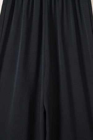 Black Casual Smocked Sleeveless Wide Leg Jumpsuit With Pockets