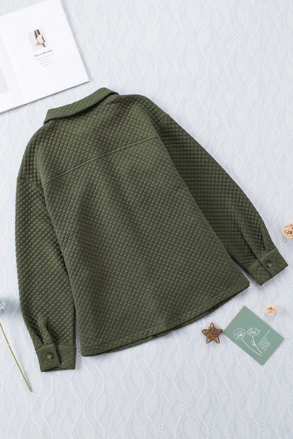Black Lattice Texture Retro Flap Pocket Button Shacket