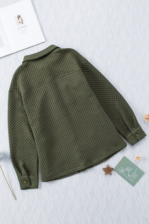 Black Lattice Texture Retro Flap Pocket Button Shacket