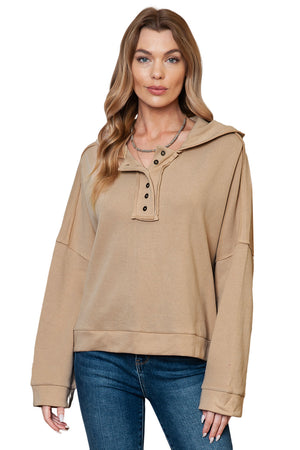 Orange Basic & Casual Button Front Pullover Hoodie