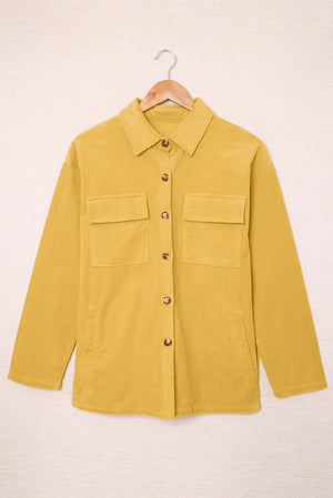 Beige Button Up Patch Pocket Corduroy Shacket