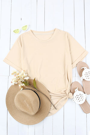 Green Plain Solid Color Crew Neck Tee