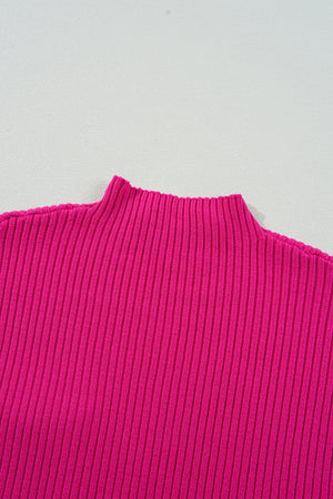 Green Patch Pocket Ribbed Knit Short Sleeve Sweater