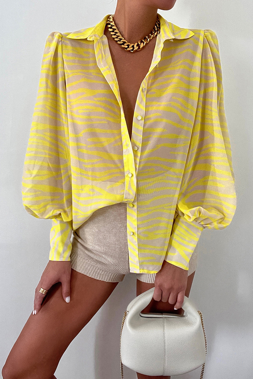 Multicolor Swirl Color Block Print Lantern Sleeve Shirt