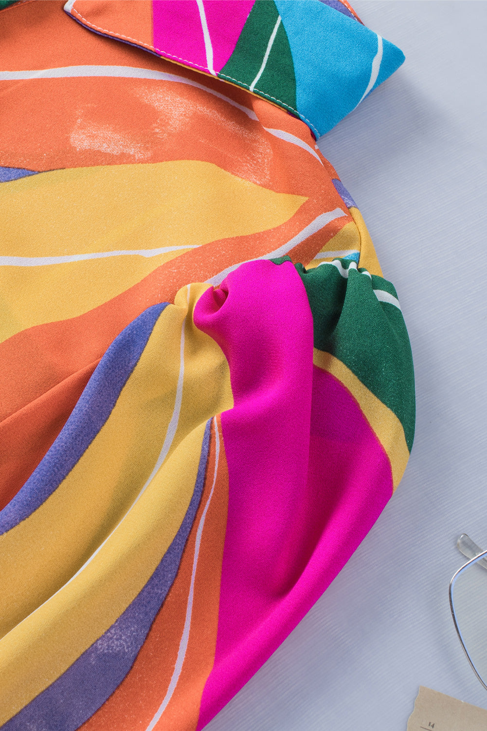 Multicolor Swirl Color Block Print Lantern Sleeve Shirt
