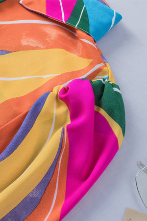 Multicolor Swirl Color Block Print Lantern Sleeve Shirt