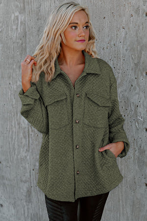 Black Lattice Texture Retro Flap Pocket Button Shacket