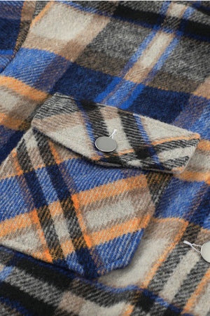 Brown Plaid Button Up Long Sleeve Flannel Jacket