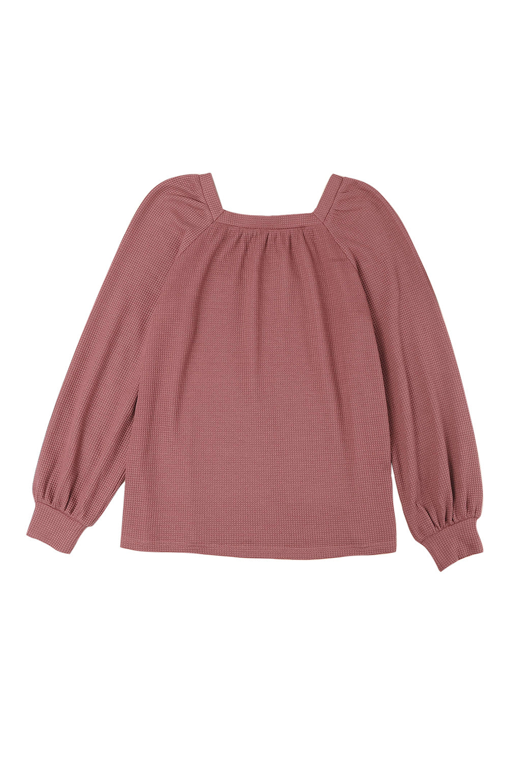 Pink Waffle Texture Casual Square Neck Pullover Top