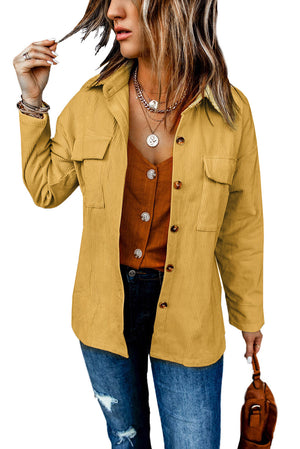 Beige Button Up Patch Pocket Corduroy Shacket