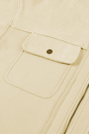 Grey Bishop Sleeve Zip Up Hoodie Jacket with Flap Pockets