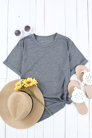Green Plain Solid Color Crew Neck Tee