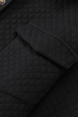 Black Lattice Texture Retro Flap Pocket Button Shacket