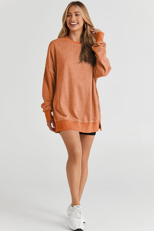 Green Drop Shoulder Ribbed Trim Oversized Sweatshirt