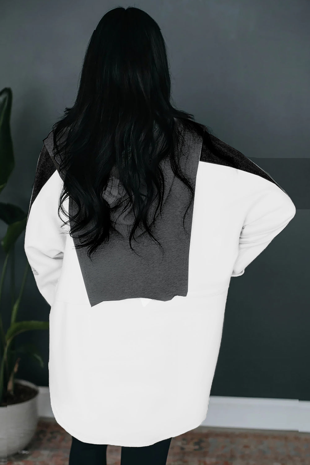 Grey Color Block Snap Button Exposed Seam Pullover Hoodie