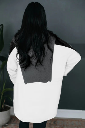 Grey Color Block Snap Button Exposed Seam Pullover Hoodie