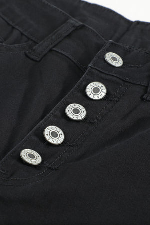 Green Frayed Raw Hem High Waist Denim Jeans