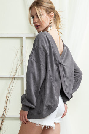 Gray Mineral Wash Twist Butterfly Oversize Sweatshirt