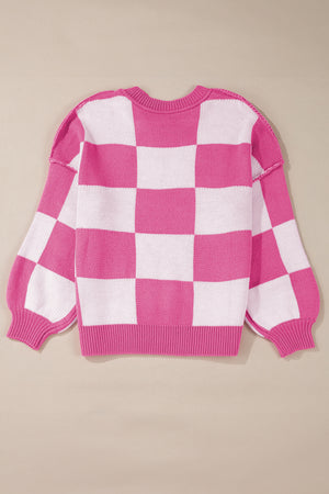 Orange & White Plaid Exposed Seam Bishop Sleeve Sweater