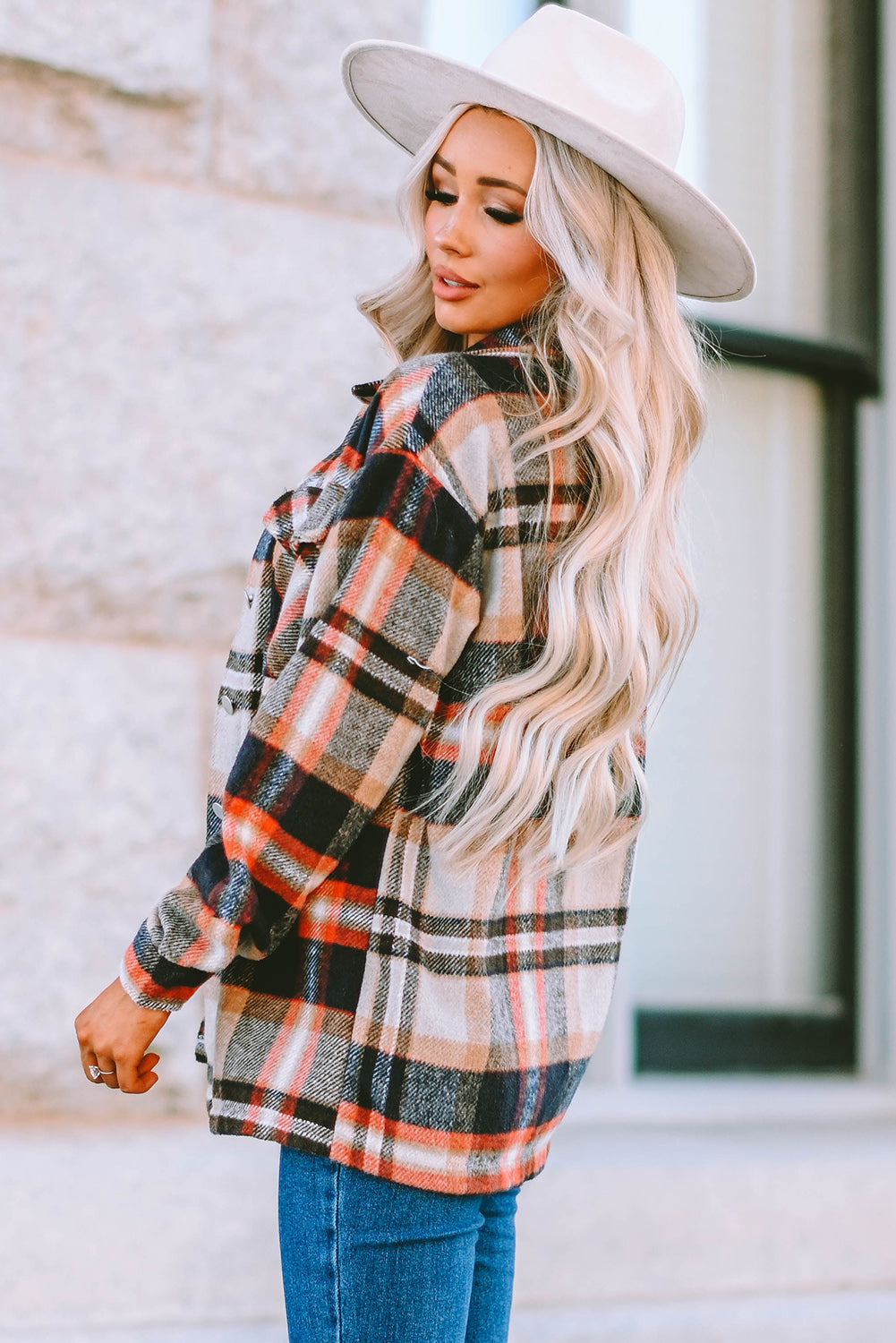 Brown Plaid Button Up Long Sleeve Flannel Jacket