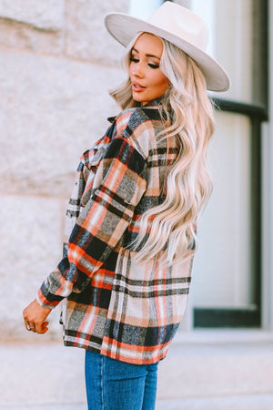 Brown Plaid Button Up Long Sleeve Flannel Jacket