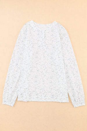Gray Slouchy Heather Rib Knit Long Sleeve Henley Top