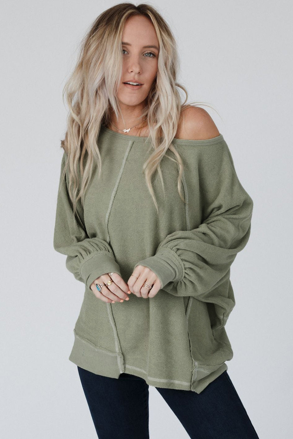Gold Flame Exposed Seam Patchwork Dolman Sleeve Top