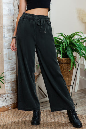 Blue High Waist Pocketed Wide Leg Tencel Jeans