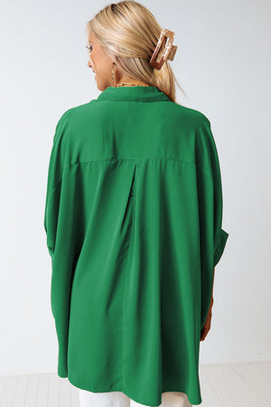 Green 3/4 Batwing Sleeve Oversize Button Up Shirt