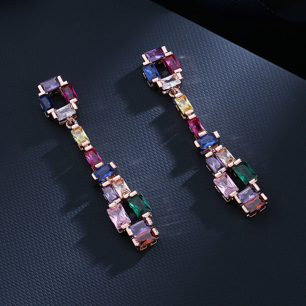 High-grade Contrast Color Fashion Eardrops Super Flash Zircon Earrings