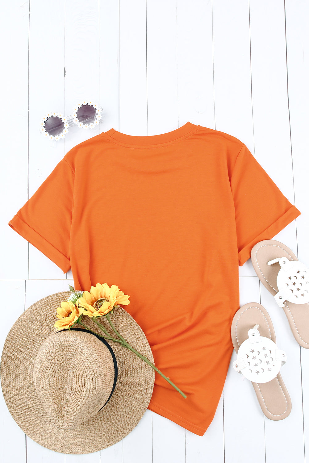 Green Plain Solid Color Crew Neck Tee
