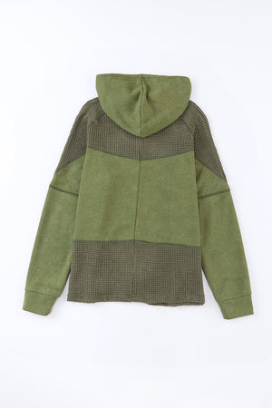 Khaki Dark Washed Patchwork Zip Up Hooded Jacket