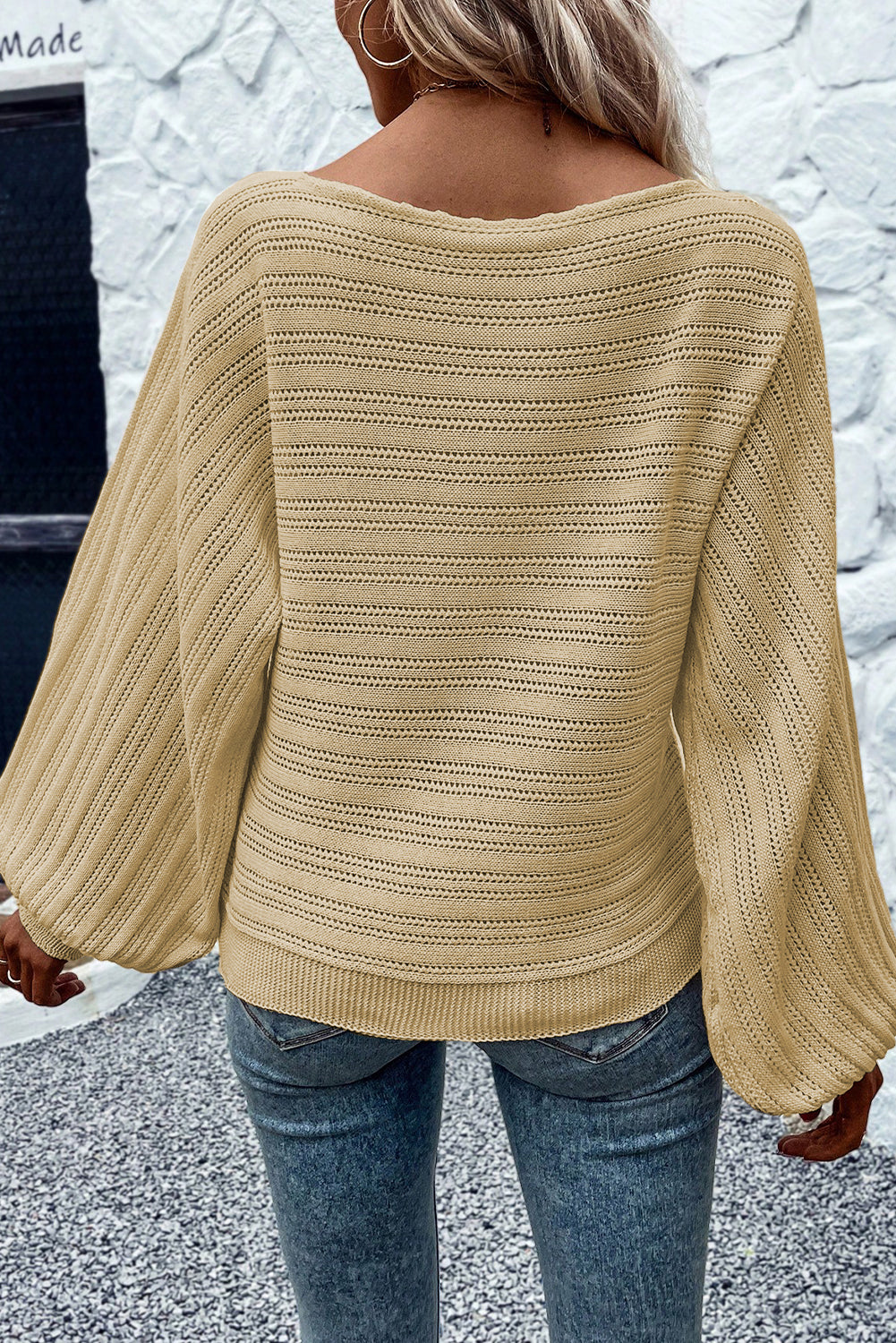 Black Lantern Sleeve Eyelets Knit Sweater