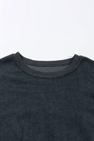 Dark Grey Ribbed Corded Oversized Sweatshirt