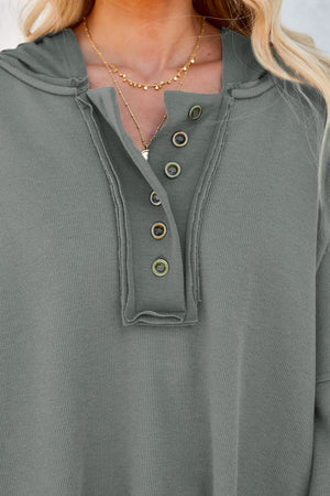 Orange Basic & Casual Button Front Pullover Hoodie
