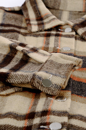 Brown Plaid Button Up Long Sleeve Flannel Jacket