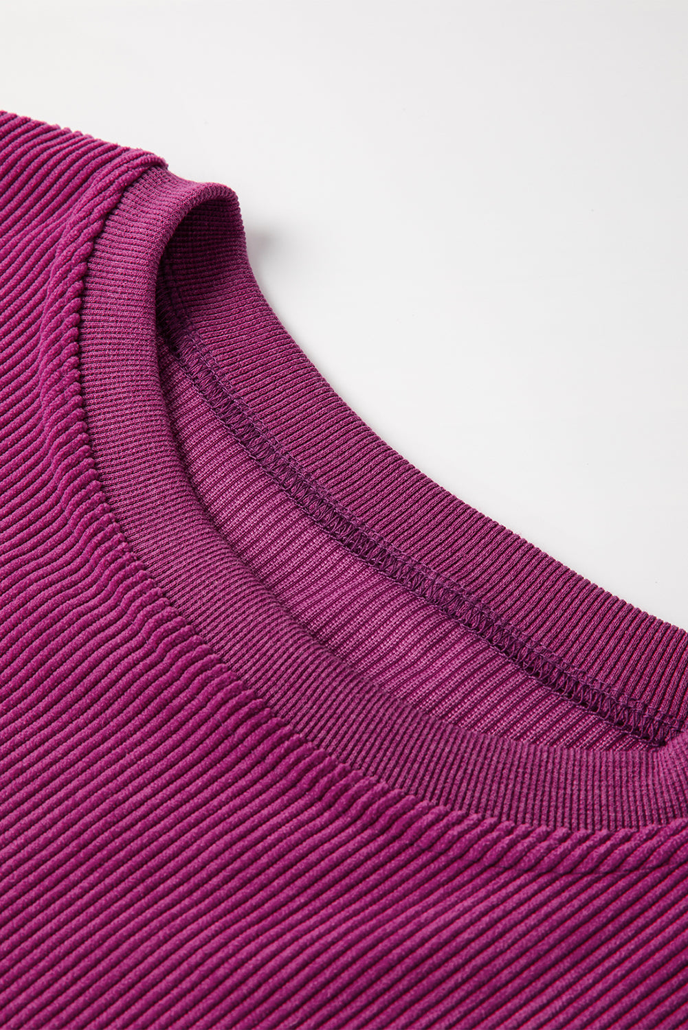 Orange Plain Drop Sleeve Rib-Knit Oversized Sweatshirt