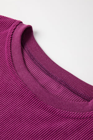 Orange Plain Drop Sleeve Rib-Knit Oversized Sweatshirt