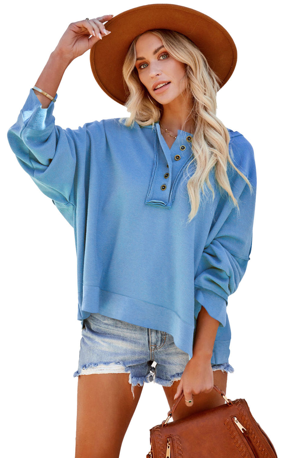 Orange Basic & Casual Button Front Pullover Hoodie