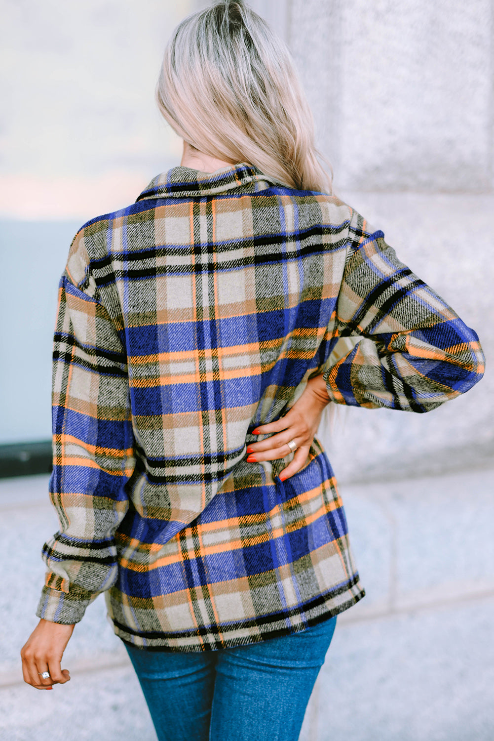 Brown Plaid Button Up Long Sleeve Flannel Jacket