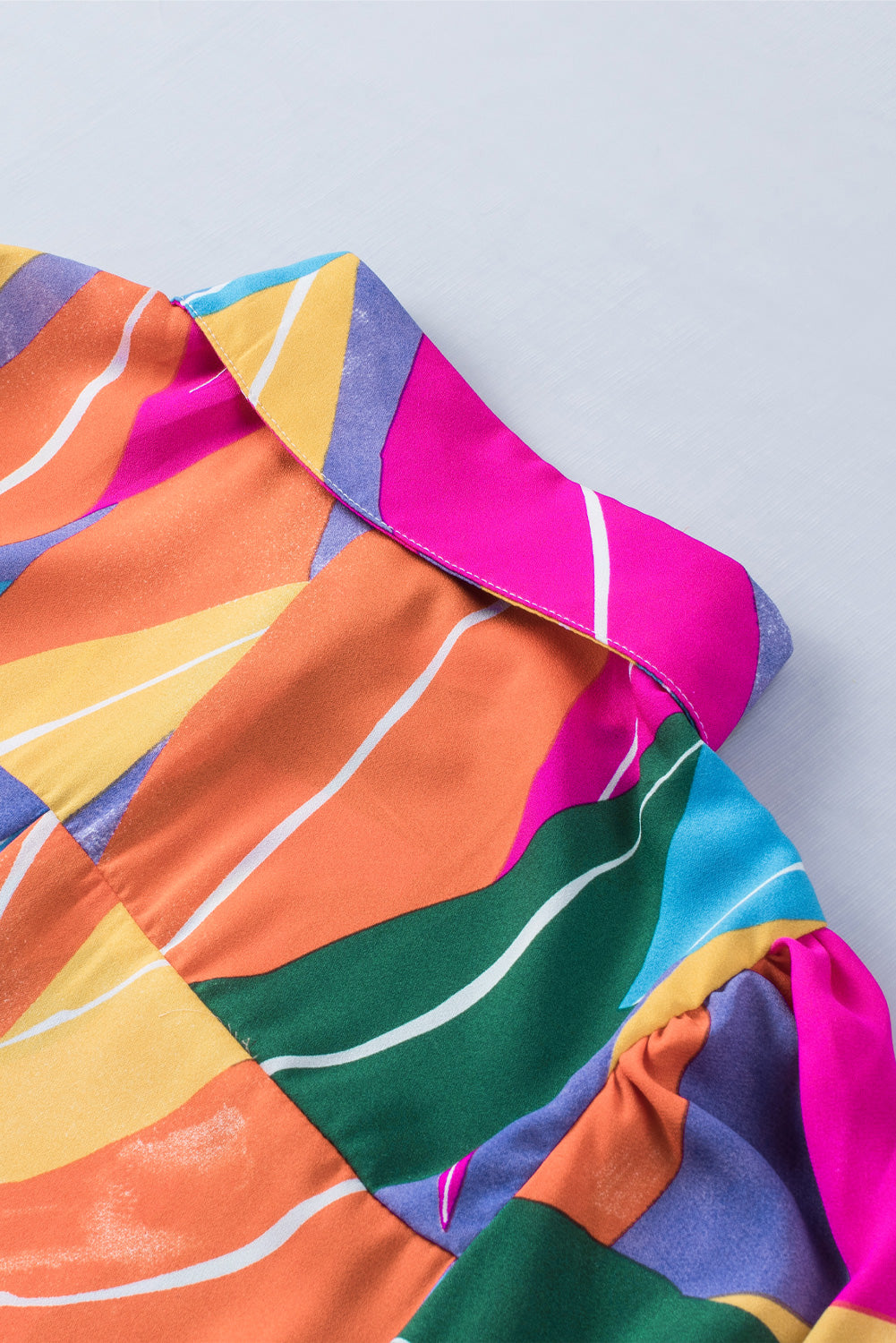 Multicolor Swirl Color Block Print Lantern Sleeve Shirt