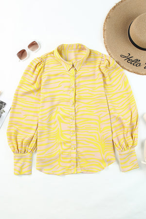Multicolor Swirl Color Block Print Lantern Sleeve Shirt