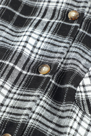 Black Plaid Drawstring Hooded Shacket