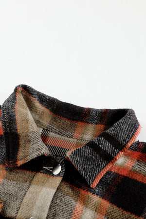 Brown Plaid Button Up Long Sleeve Flannel Jacket