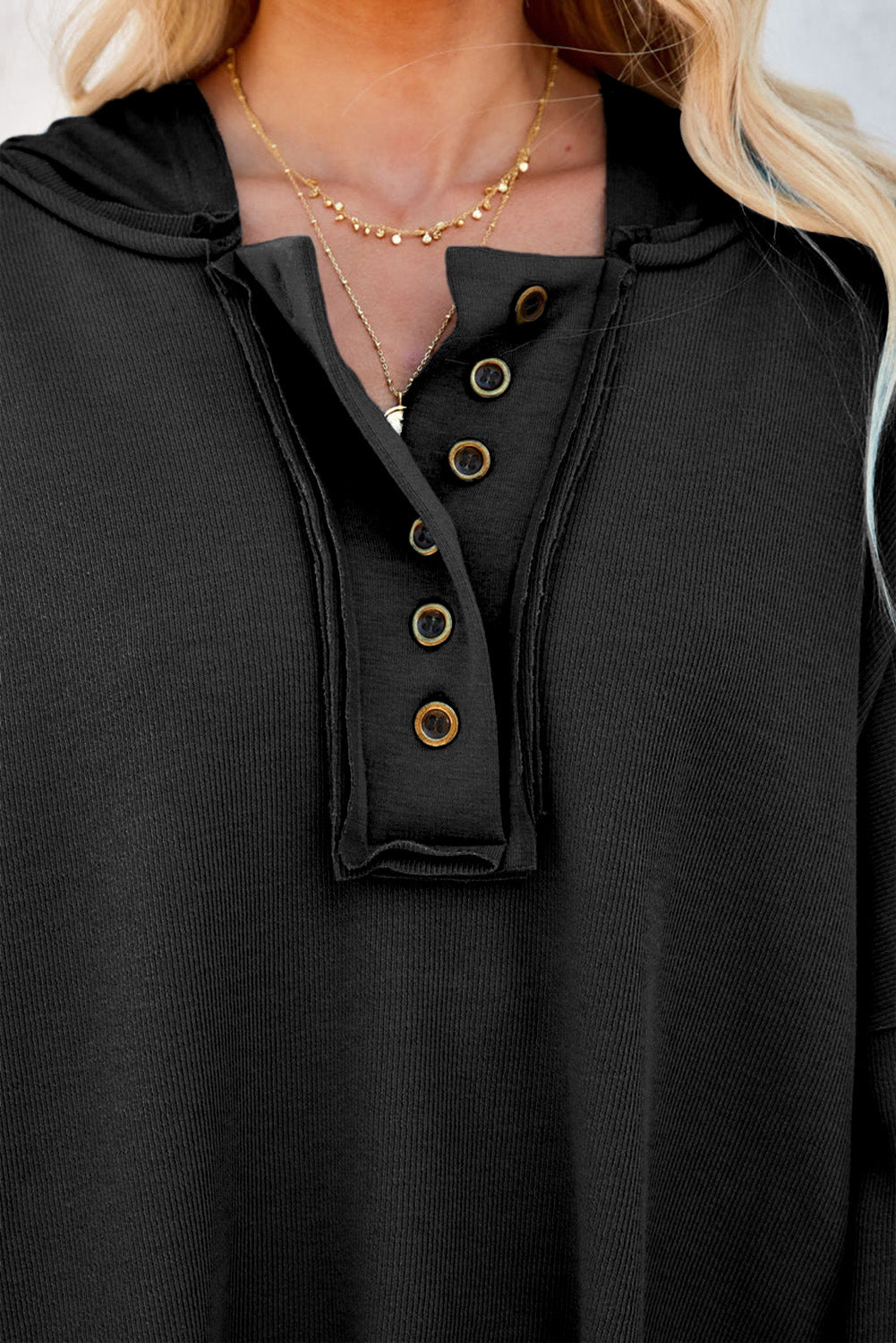 Orange Basic & Casual Button Front Pullover Hoodie