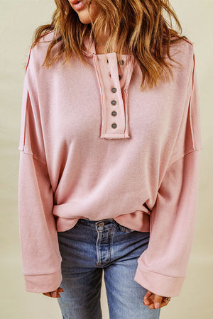 Orange Basic & Casual Button Front Pullover Hoodie