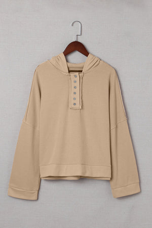 Orange Basic & Casual Button Front Pullover Hoodie