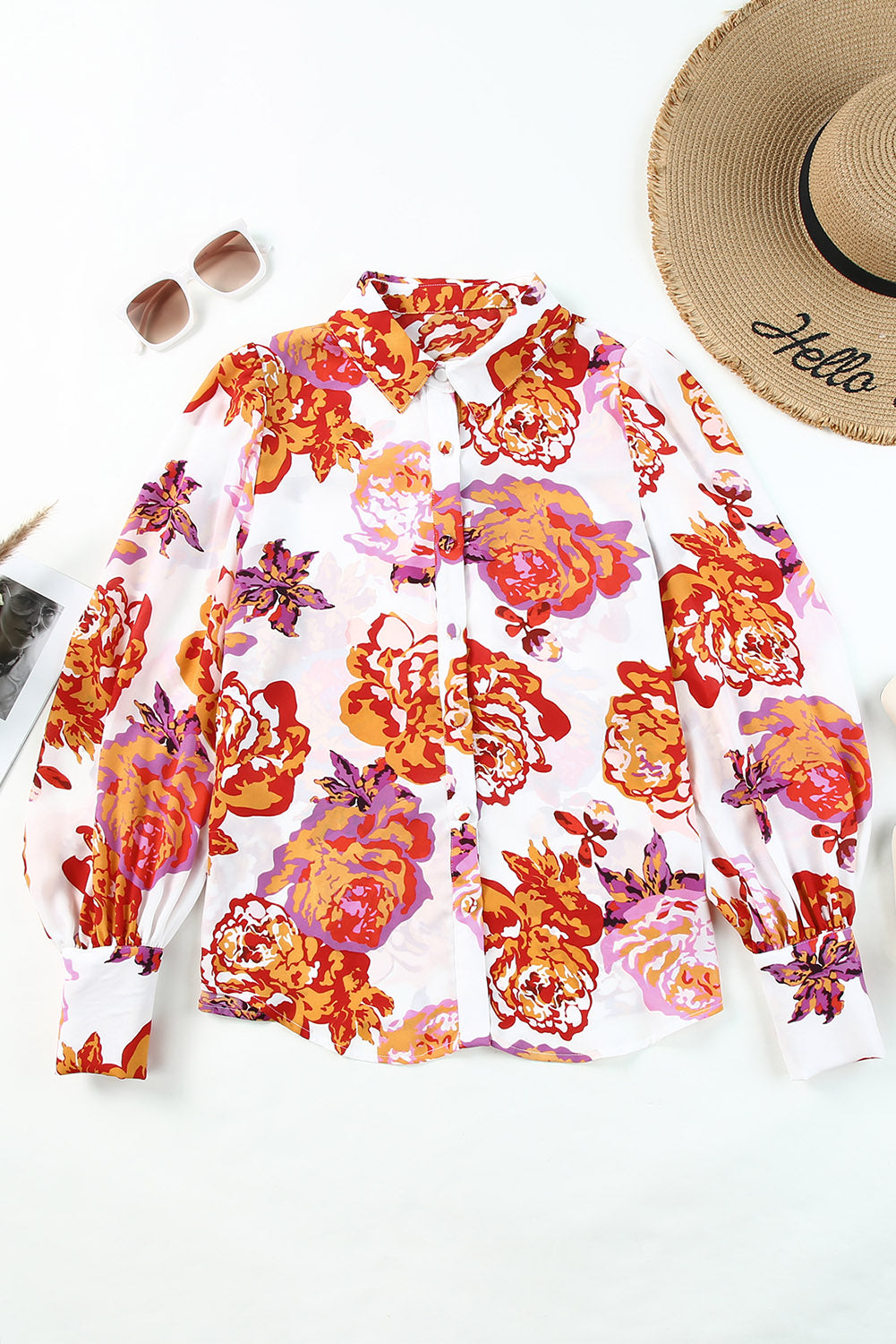 Multicolor Swirl Color Block Print Lantern Sleeve Shirt